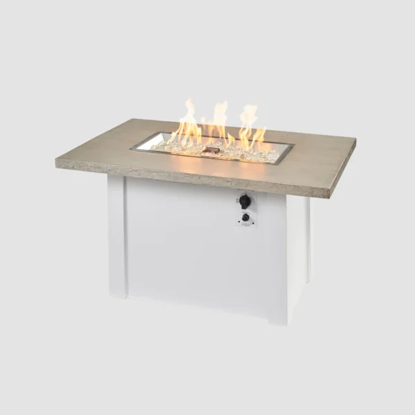 Havenwood Rectangular Gas Fire Pit Table Pebble Top White Base